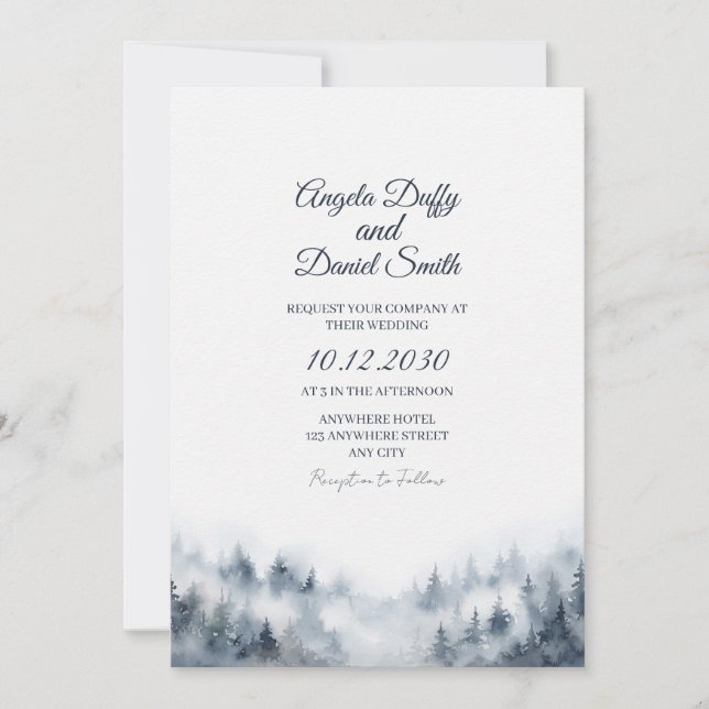 Invitación de Boda Montaña Brumosa (Anverso)