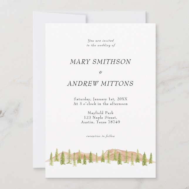 Invitación de Boda Montañas y Árboles (Anverso)