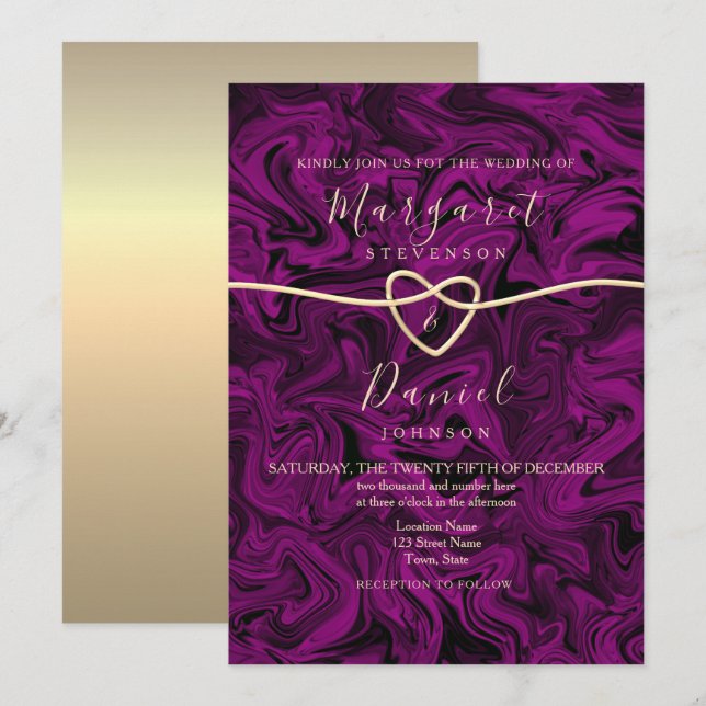 Invitación de boda morada elegante (Anverso / Reverso)