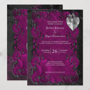 Invitación de boda morada elegante gótica de Hallo