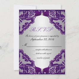 Invitación de boda morada y plateada con respuesta