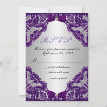 Invitación de boda morada y plateada RSVP