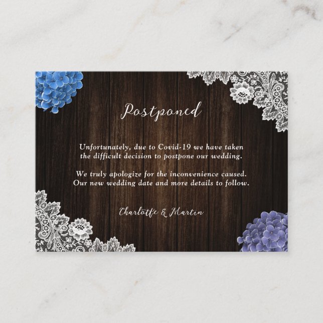 Invitación de Boda morado y azul posponeada (Anverso)