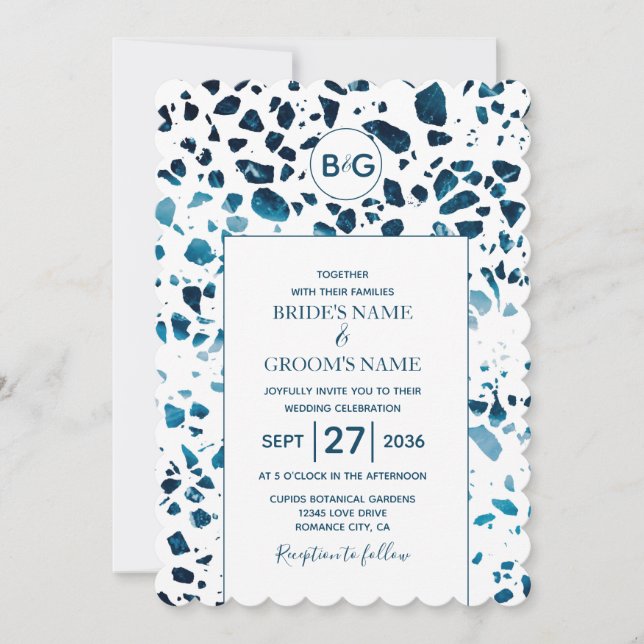 Invitación de boda mosaico terrazzo abstracto mode (Anverso)