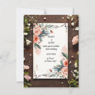 Invitación de Boda Motivo de Rosa sobre Fondo de M