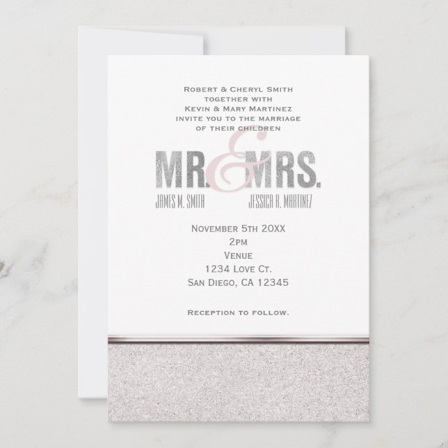 Invitación de boda Mr. & Mrs. Glamour Sparkle Chic (Anverso)