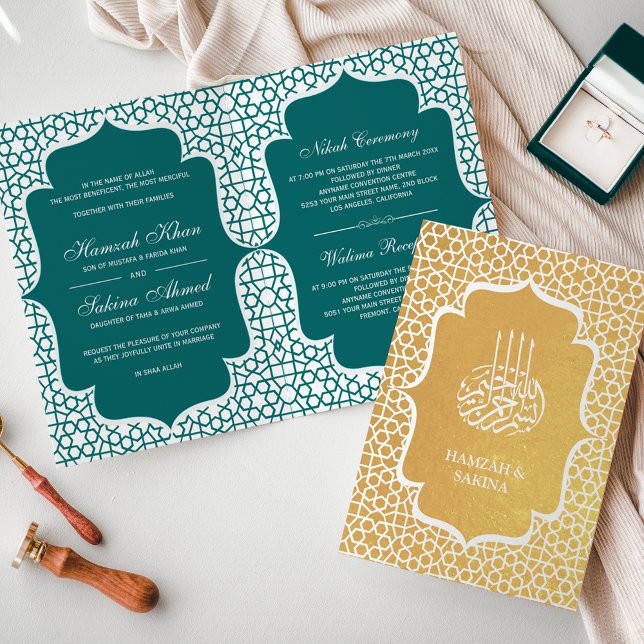 Invitación de Boda Musulmana con Hojas de Oro Pers (Subido por el creador)