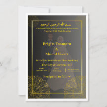 Invitación de boda musulmana de lujo en negro y do