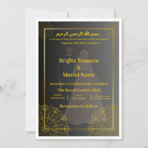 Invitación de boda musulmana de lujo en negro y do