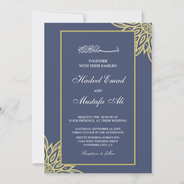 invitación de boda musulmana geométrica de oro (Anverso)
