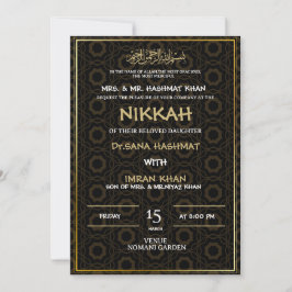 INVITACIÓN DE BODA MUSULMANA NEGRA Y ORO