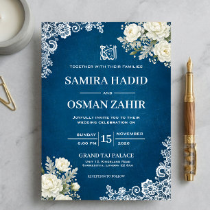 Invitación de boda musulmana Nikkah de encaje flor
