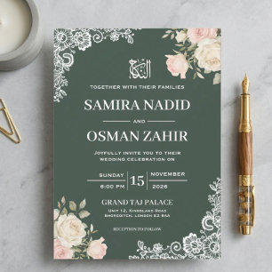 Invitación de boda musulmana Nikkah de encaje flor