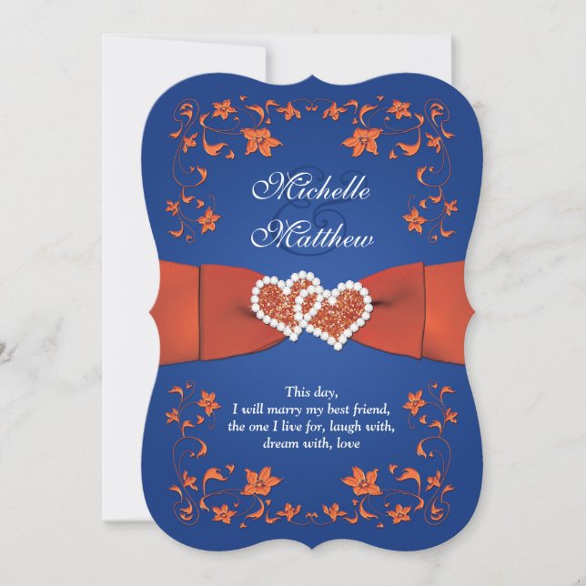 Invitación de boda | Naranja azul real, floral, co (Anverso)