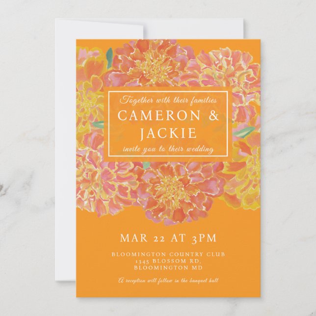 Invitación de boda naranja de maravilla vibrante (Anverso)