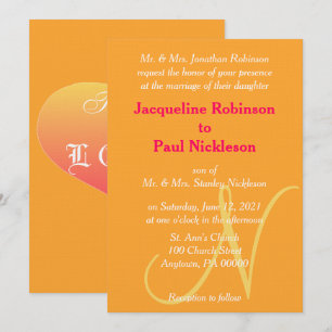 Invitación de Boda Naranja Frambuesa con Monograma