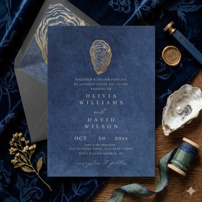 Invitación de boda náutica azul elegante (Subido por el creador)
