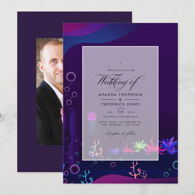 Invitación de boda náutica bajo el mar (Anverso / Reverso)
