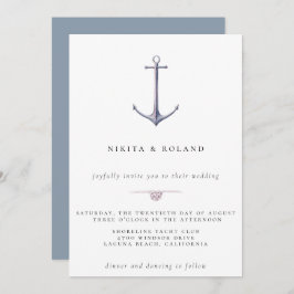 Invitación de boda náutica con ancla de acuarela