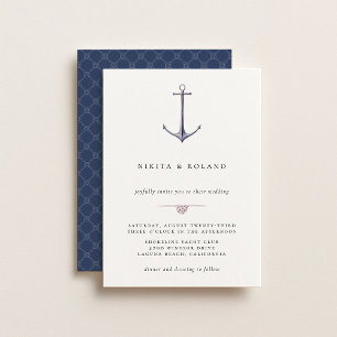 Invitación de boda náutica con ancla de acuarela