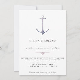 Invitación de boda náutica con ancla de acuarela