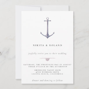 Invitación de boda náutica con ancla de acuarela