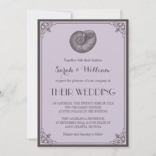 Invitación de boda náutica con concha gris morada