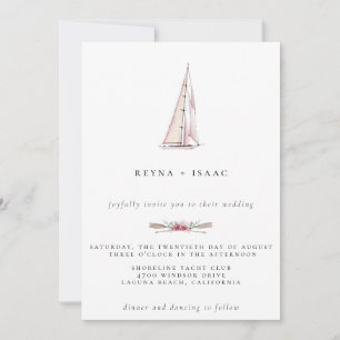 Invitación de boda náutica con velero acuarela