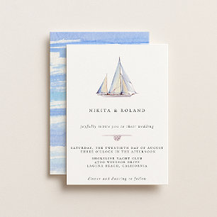 Invitación de boda náutica con velero acuarela