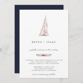 Invitación de boda náutica de barco de vela en acu