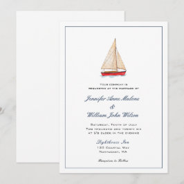 Invitación de boda náutica de barco de vela en acu