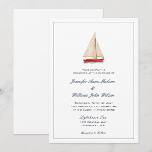 Invitación de boda náutica de barco de vela en acu