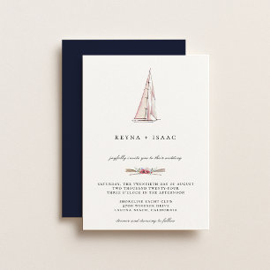 Invitación de boda náutica de barco de vela en acu
