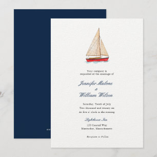 Invitación de boda náutica de barco de vela en acu