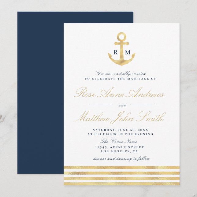 invitación de boda náutica moderna (Anverso / Reverso)