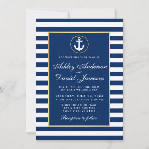 Invitación de boda náutica rayas azules M