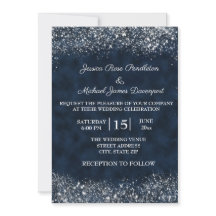 Invitación de boda Navy Blue White Stardust