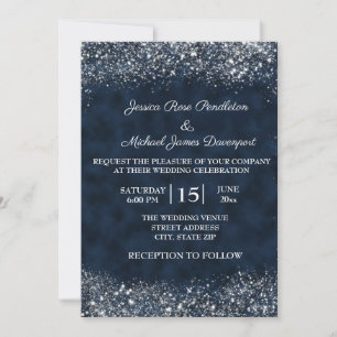 Invitación de boda Navy Blue White Stardust