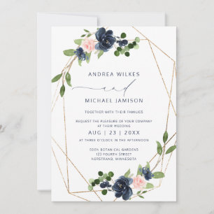 Invitación de boda Navy & Blush Geométrica con Fal