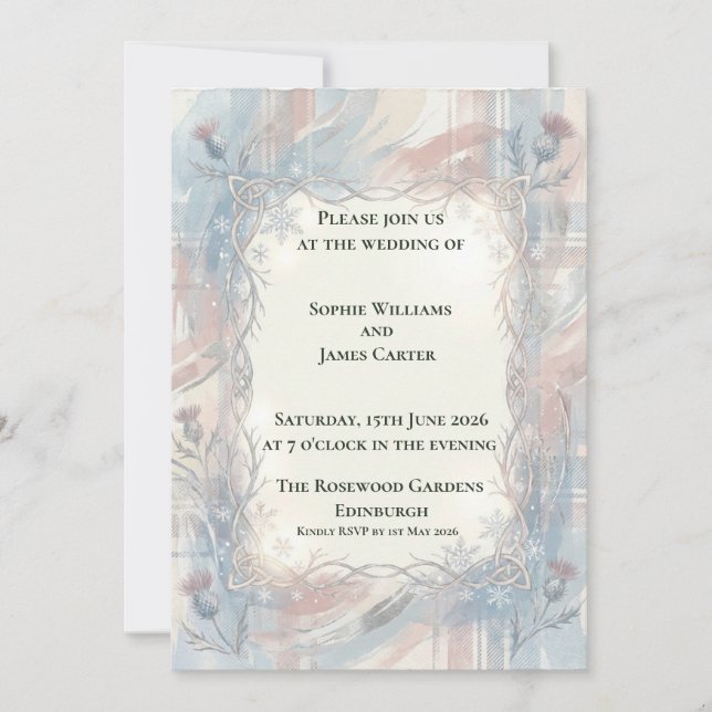 Invitación de boda Navy Celtic Thistle (Anverso)