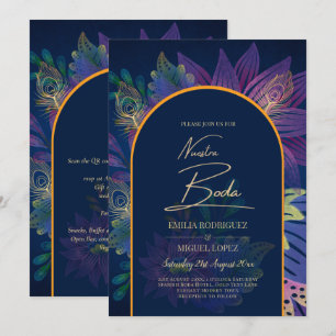 INVITACIÓN de Boda Navy Purple Gold TONOS DE JOYAS