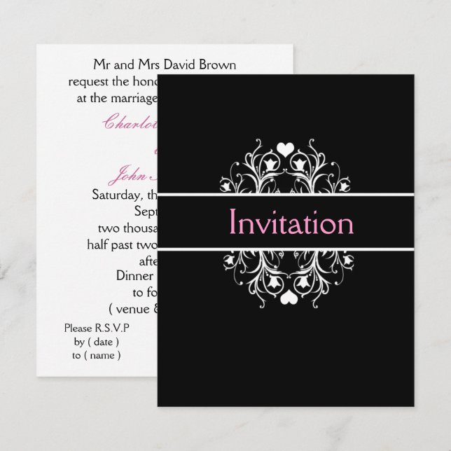 invitación de boda negra (Anverso / Reverso)