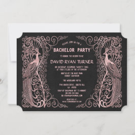 Invitación de boda negra Art Déco de pavo real de