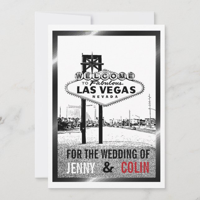 Invitación de boda negra blanca artística en Las V (Anverso)