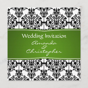 Invitación de boda negra, blanca y verde de Damasc