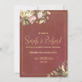 Invitación de boda negra carbón y dorada