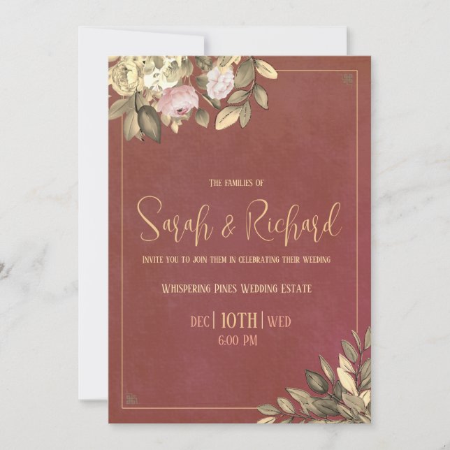 Invitación de boda negra carbón y dorada (Anverso)