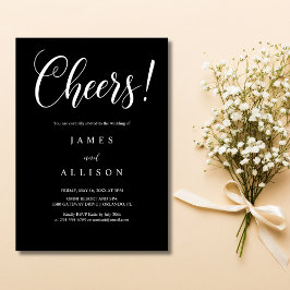 Invitación de boda negra con guión Cheers elegante