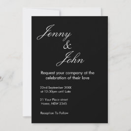 Invitación de boda negra con texto blanco | Elegan