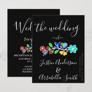 Invitación de Boda Negra de Fresa Floral Ojibwe